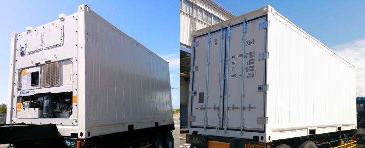 20フィートリーファーコンテナのフロント側とリア側の写真